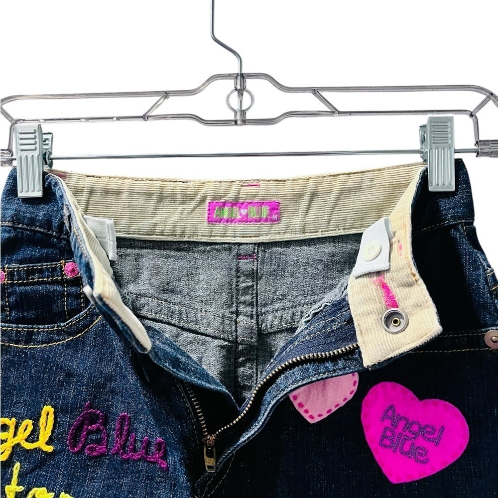 Angel Blue Japanese Embroidered Denim Jean Skirt Girls Size Medium Patchwork - Picture 5 of 8